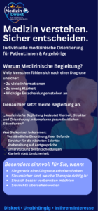 Flyer zur medizinischen Begleitung von Medizin Direkt mit Informationen zu Ablauf, Orientierung und Unterstützung für Patientinnen und Patienten